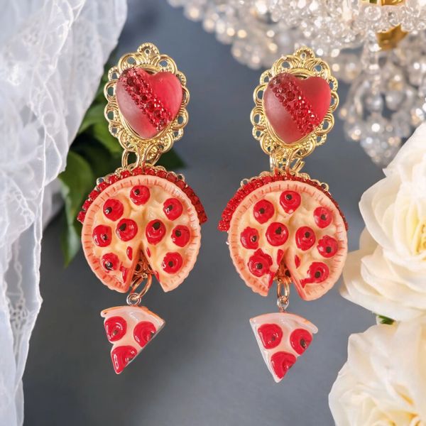 10417 Baroque Italian Pizza Chilly Tomatos Crystal Studs Earrings