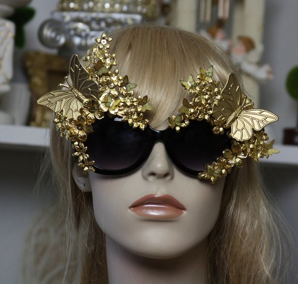 SOLD 1151 Incredible Gold Butterfly Flower Irregular Shape Sunglasses Shades