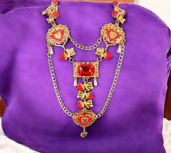 SOLD! 10426 Baroque Sacred Hearts Berries Necklace