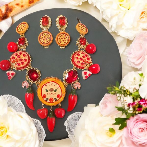 10436 Set Of Italian Pizza Necklace+ Earrings