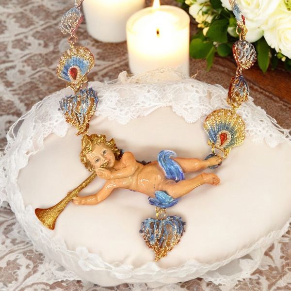 SOLD! 10440 Baroque Musical Chubby Cherub Angel Huge Necklace