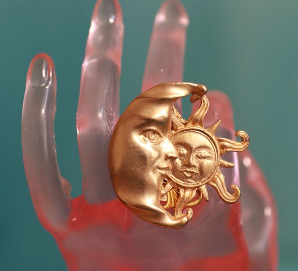 SOLD! 10448 Baroque Moon Sun Cocktail Adjustable Ring