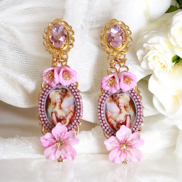 10459 Victorian Marie Antoinette Pink Cameo Earrings Studs