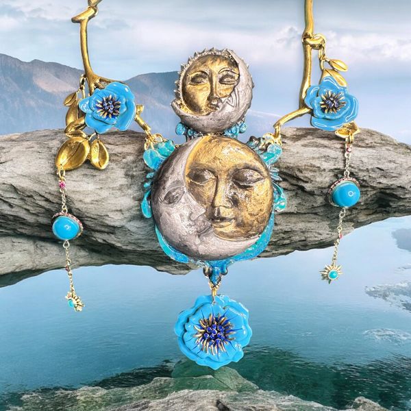 10474 Art Deco Vintage Style Celestial Sun Moon Necklace