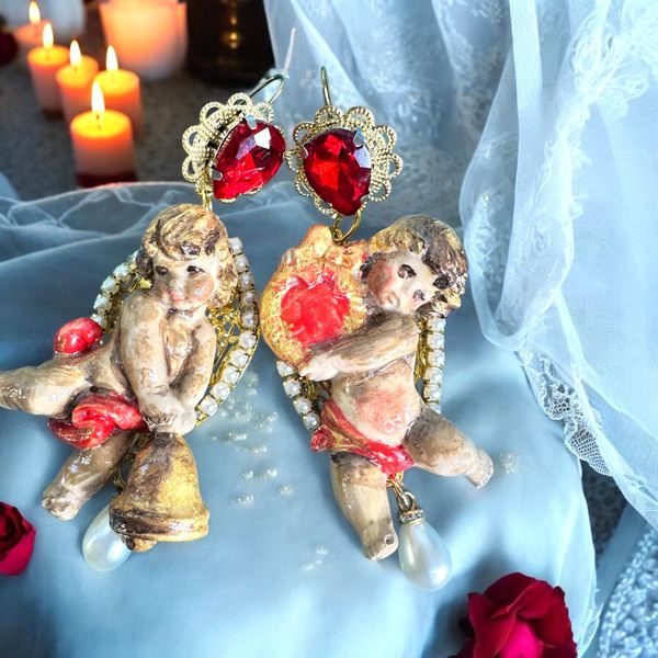 SOLD! 10478 Baroque Musical Cherubs Earrings