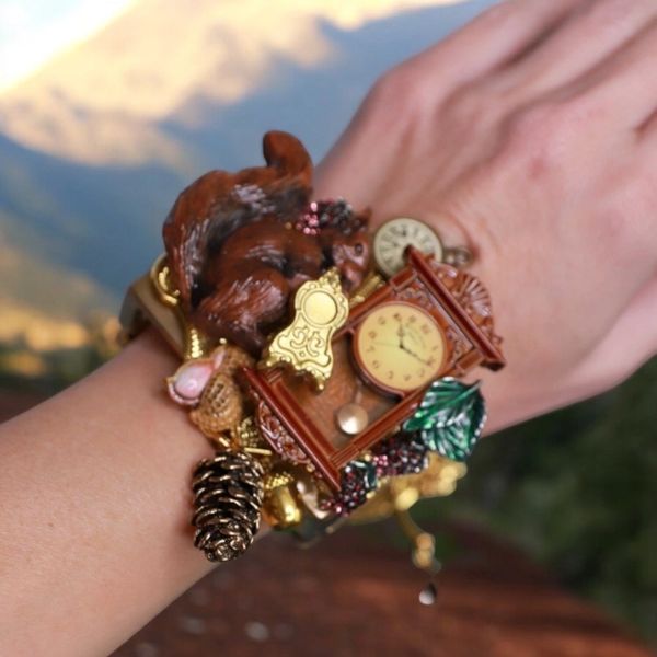 10494 Art Jewelry Hand Painted Squirrel Watch Bracelet