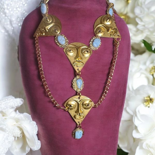 10496 Baroque Genuine Larimar Gemstones Faces Necklace