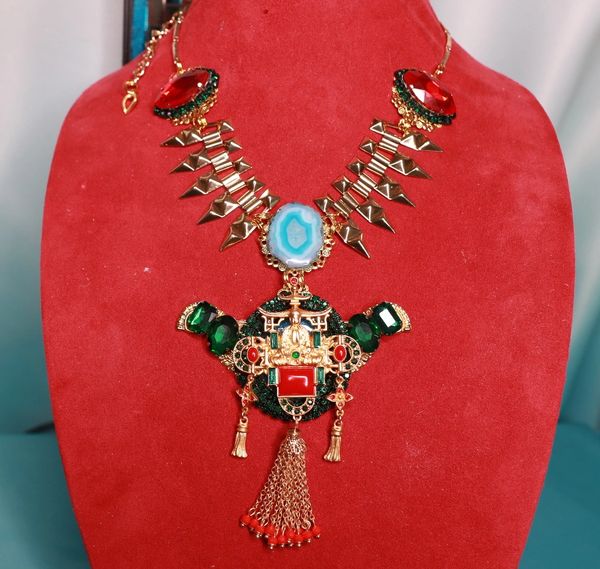 10513 Asian Revival Genuine Gemstone Statement Necklace