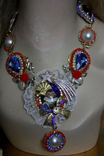 SOLD!1166 Victorian Cat Cameo Swarovski Crystal Lace Set Necklace