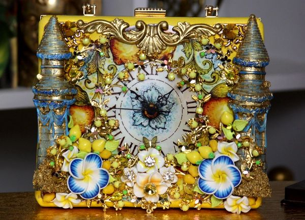 SOLD!1184 Lemon Clock Fairy Embellished Unusual Trunk Handbag