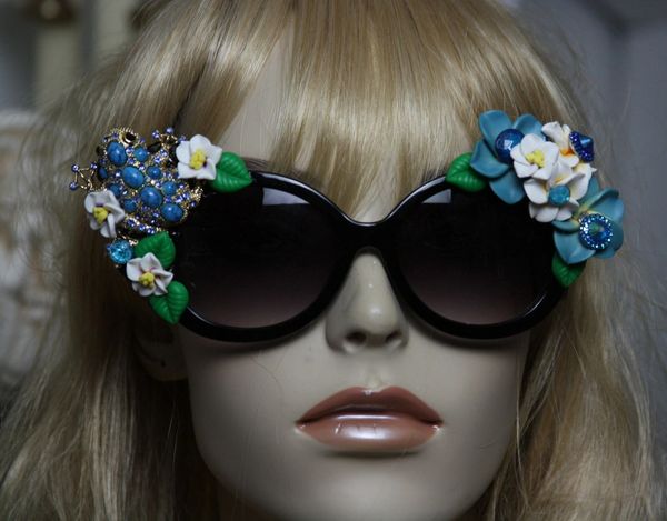 SOLD! 550 Turquoise Froggy Flower Unusual Fancy Sunglasses Eye Wear UV400