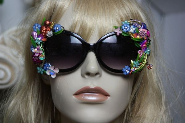 SOLD! 299 Art Nouveau Enamel Crystal Birds Unusual Fancy Sunglasses Eye Wear