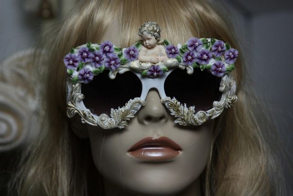 SOLD!210 Amazing Baroque White Architect Cherub Purple Flowers Fancy Sunglasses Eye Wear