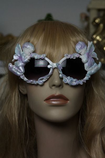 SOLD! 553 Praying Cherubs Hand Painted Pearlish Purple Fancy Sunglasses Eye Wear UV400