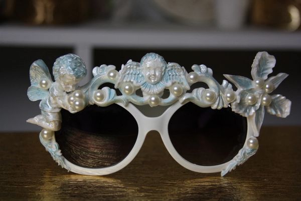 SOLD! 555 Pearlish White Blue Pearled Cherub Orchid Unusual Fancy Sunglasses Eye Wear UV400