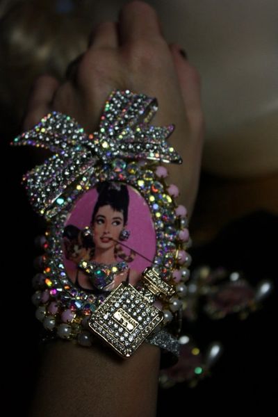 SOLD! SET Earrings+Audrey Hepburn Romantic Crystal Pearl Cuff Bracelet