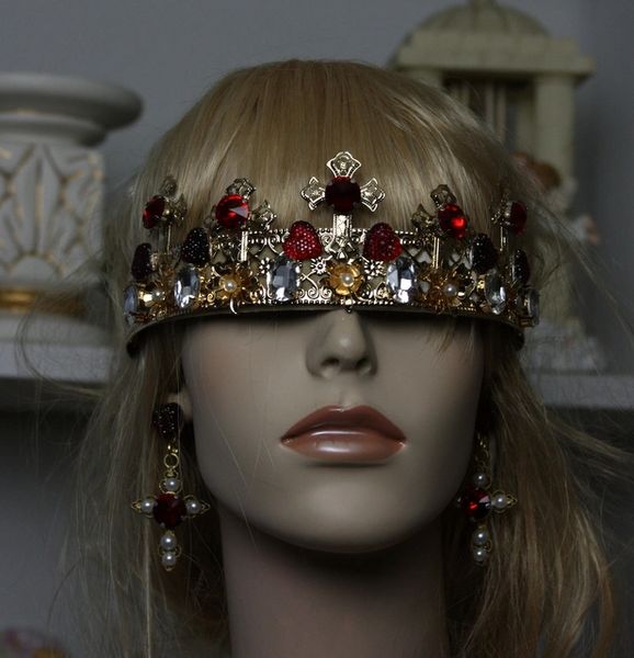 SOLD! 1204 SET Baroque Cross Red Crystal Heart Headband