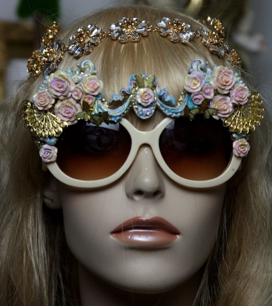 SOLD! 1210 Victorian Fan Hand Painted Roses Embellished Sunglasses