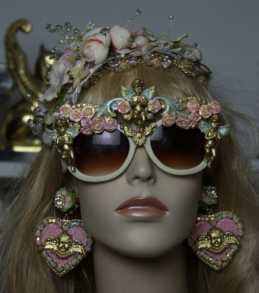 SOLD! 1217 Total BAroque Hand Painted Roses Cherub Sunglasses Shades