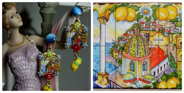 SOLD!1224 Sicilian Tile Print Lemon Stunning Studs Earrings