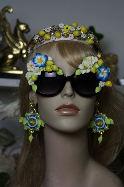 SOLD! 1228 Designer Inspired Blue Flower Lemon Flower Impressive Fancy Sunglasses Shades Eye Wear UV 400