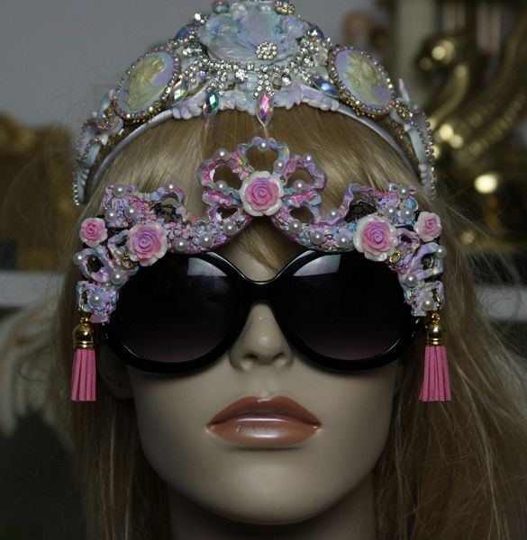 SOLD! 1235 Victorian Tassel Pearl Roses Embellished Sunglasses Shades