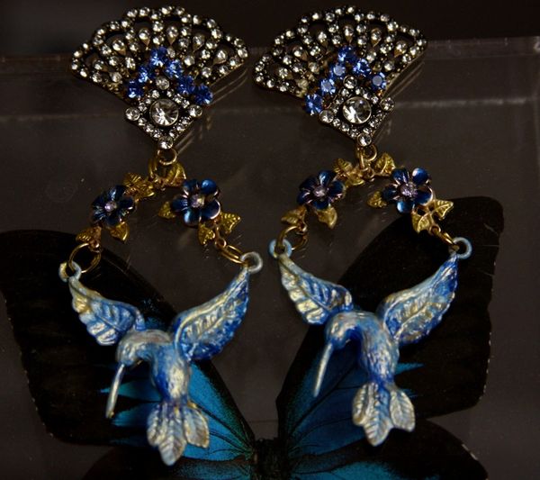 SOLD! 1241 Hand Painted Vintage Style Bird Crystal Studs Earrings