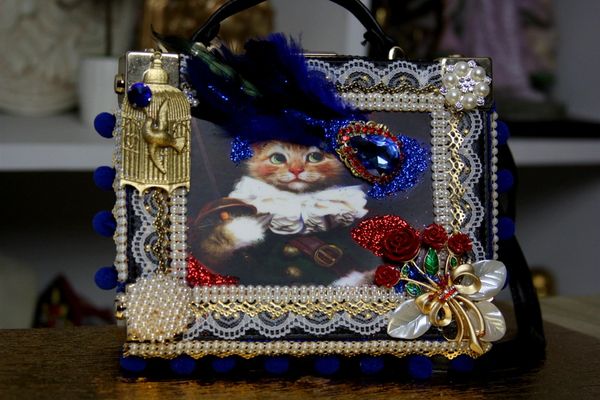 SOLD!1244 Mini Victorian Cat Feather Handbag Trunk
