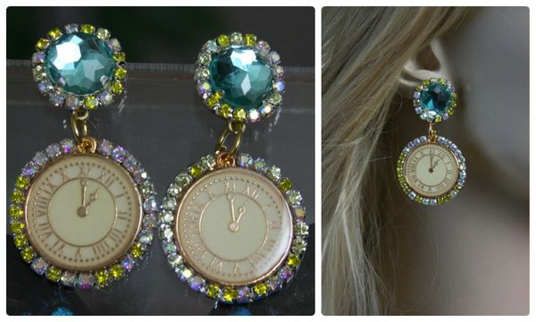 SOLD! 1268 Designer Inspired Fall 2016 Baroque Crystal Clock Earrings