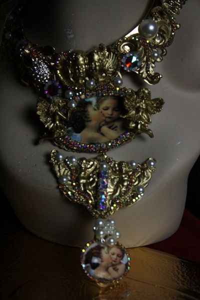 SOLD!Renaissance Bouguereau's L'amour Et Psyché Crystal Long Amazing Statement Necklace