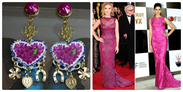SOLD!1262 Designer Inspired Purple Heart Floral Earrings