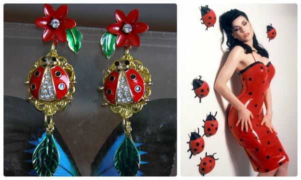SOLD! 1267 Designer Inspired Ladybug Enamel Earrings Studs