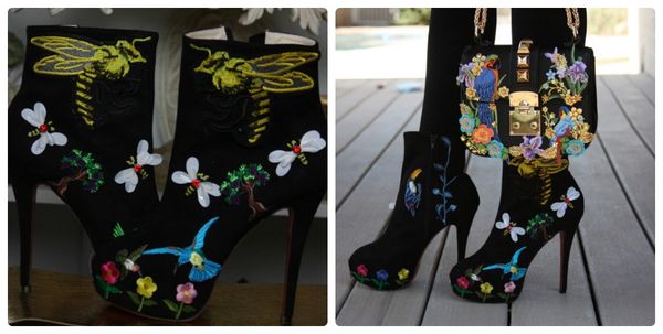 SOLD!1271 Designer Inspired Insect Embellished High Heeled Booties Size US9