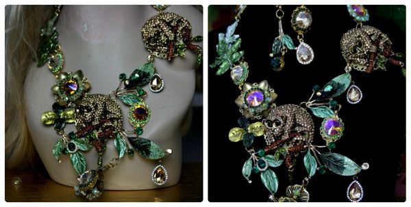 SOLD! 1979 Massive Lemur Crystal Leaf Necklace Set