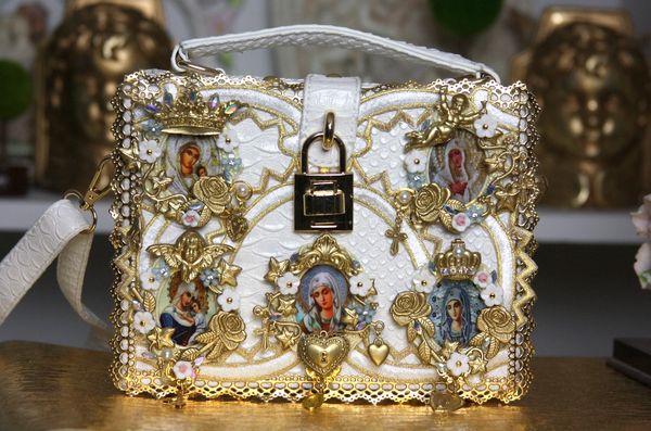 SOLD! 1284 Spring 2017 Collection Designer Inspired Cameo Virgin Mary Embellished Trunk Handbag