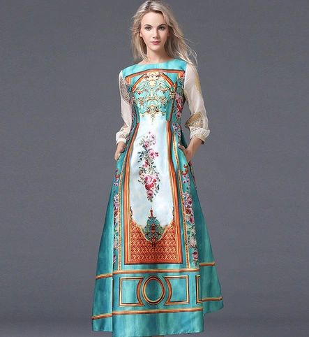 172 Luxury Victorian Print Elegant Maxi Dress