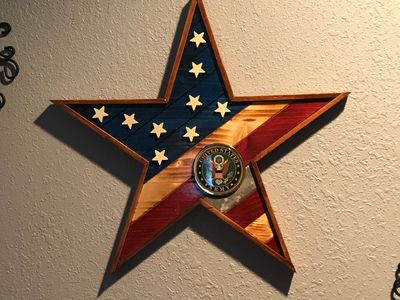 These Service Stars are 17" high with era specific colored stripe and branch emblem.
$75 