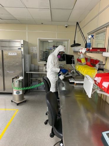 Disinfection for coronavirus Covid19 pandemic at medical facility.