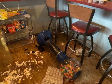 Restaurant vandalism from break in. EDS providing complete cleaning and restoration of facility