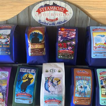 Image of varieties of coffee roasted with Altitude at Steamboat Coffee Roasters