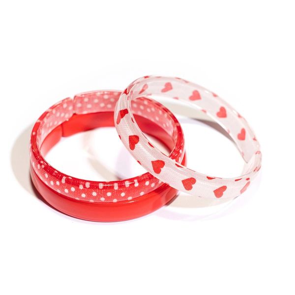 White w/ Red Hearts Bangles (Set of 3) - Lilies & Roses NY