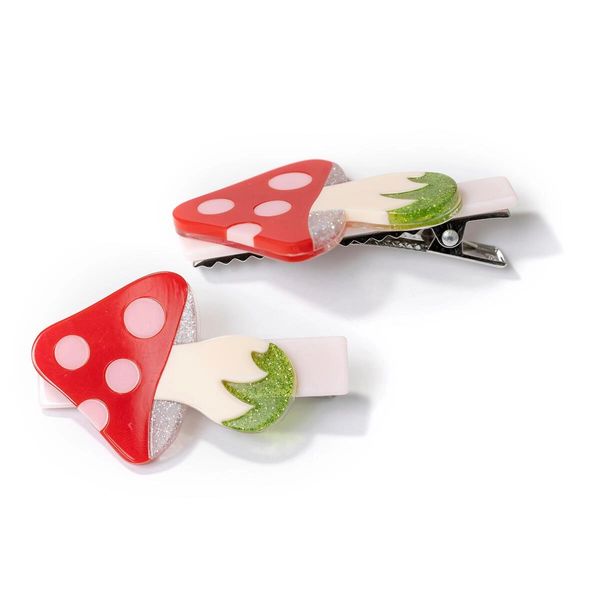 Red Mushroom alligator hair clips - pair - Lilies & Roses NY