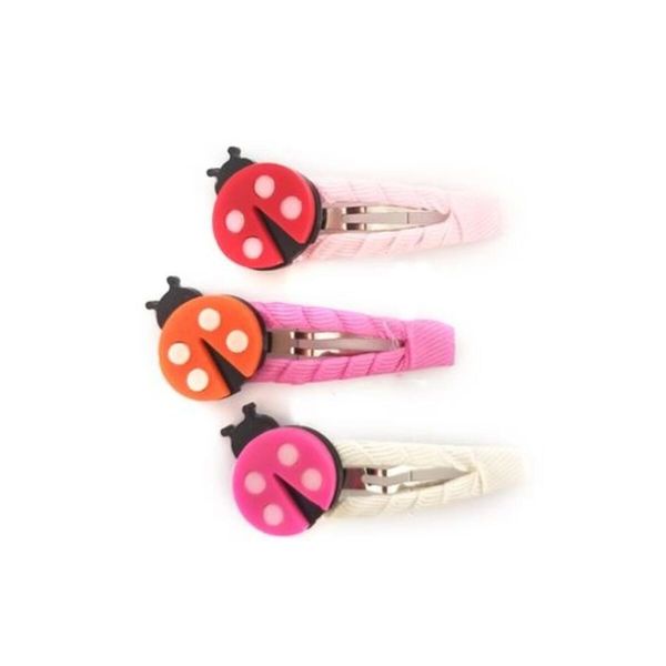 Ladybug Pink Shades Fabric Covered Snap Clips - Trio - Lilies & Roses NY