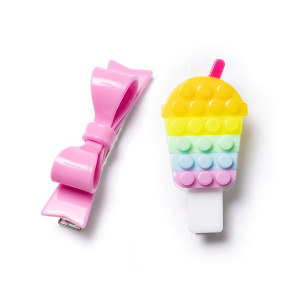 Bubble Tea & Pink Bowtie Alligator Clips - Lilies & Roses NY