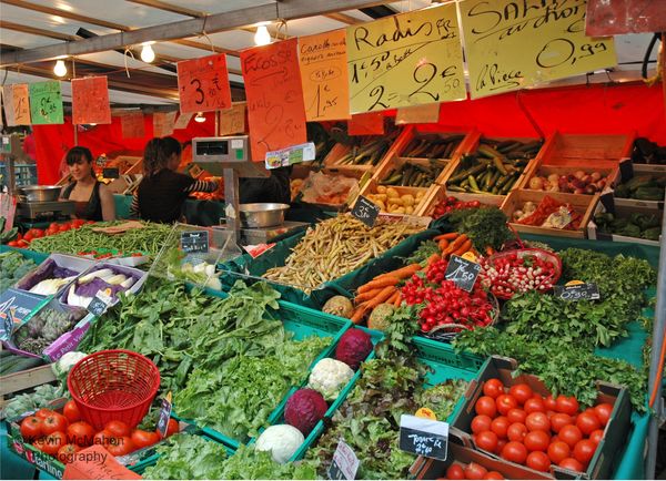 Paris, Rue Mouffetard Vegetable Market, colorful vegetables