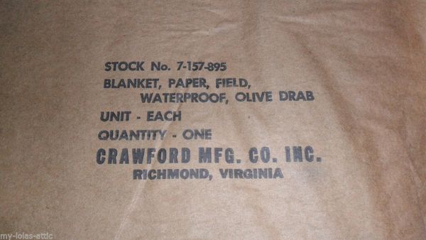 Korean War Medic Paper Blanket SN 7-157-895 Olive Drab
