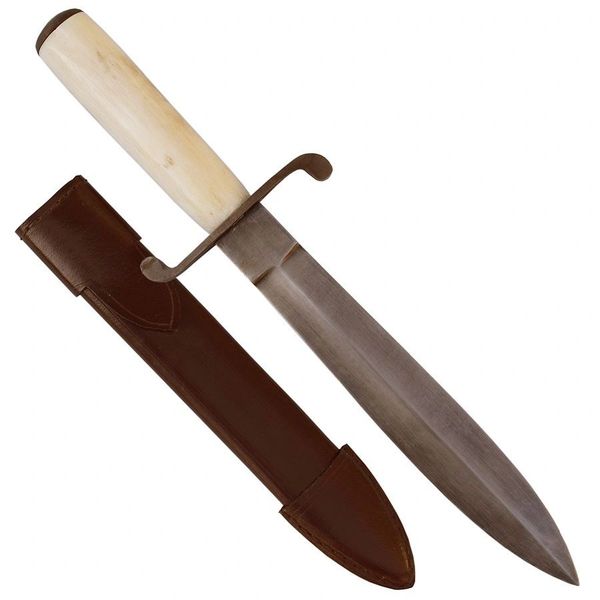 Texas Confederate Bowie Knife with Bone Grip and Leather Sheath