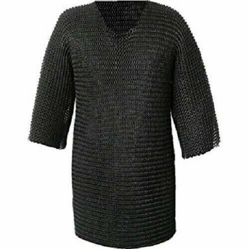 Medieval Replica Blackened Butted Steel Chainmail Shirt Armor