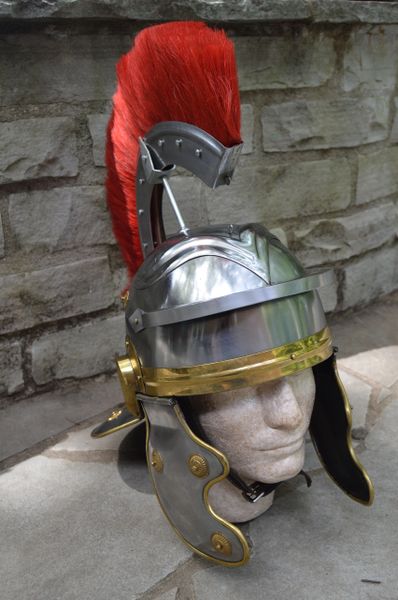 Medieval REPLICA ROMAN CENTURION Steel Helmet with Red Plume & Fully Lined Interior