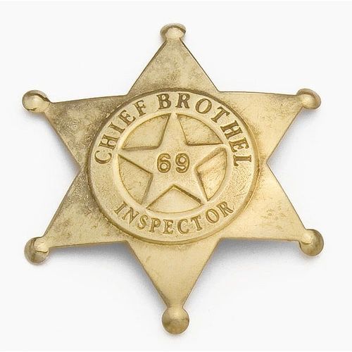 Old West Denix Replica Chief Brothel Inspector's Badge– Antiqued Brass Finish
